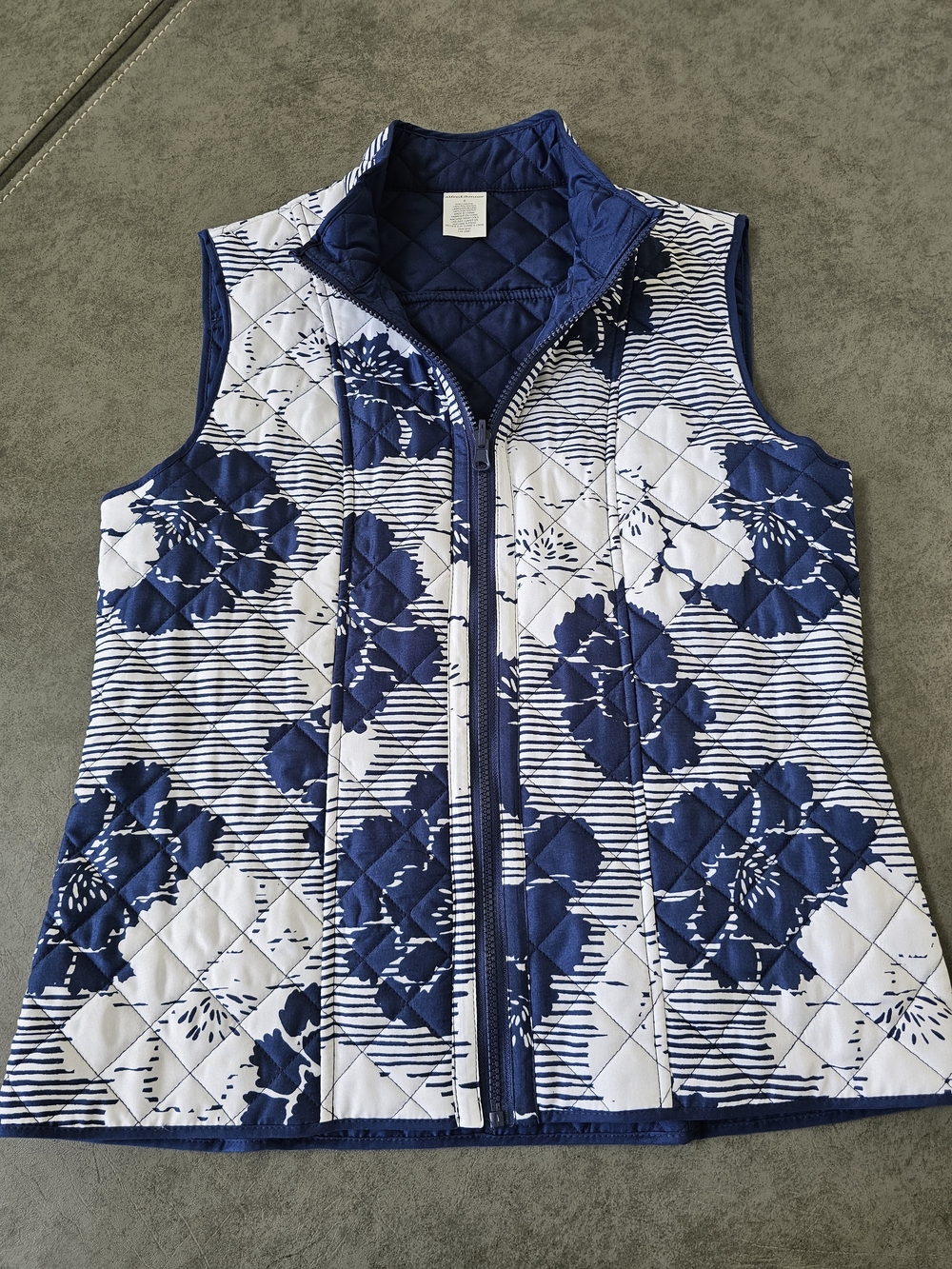 Alfred Dunner Quilted Navy Diamond-Pattern Vest